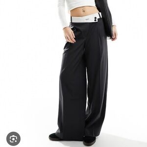 BERSHKA Stylish Blue-Gray-Wide-Leg Pants